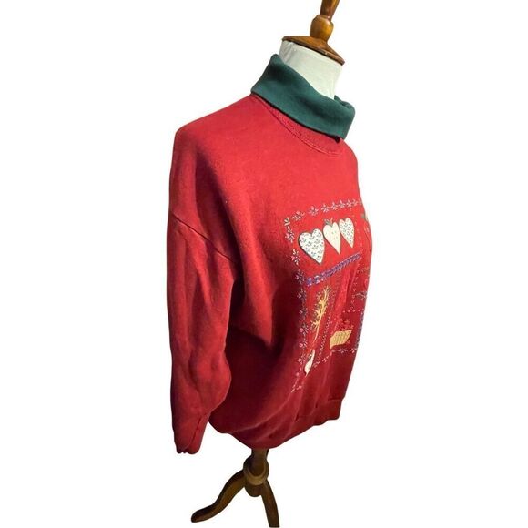 Gopher Sport Vintage 80’s/90’s Country Farm Style Red With Green Turtleneck Pull - Picture 4 of 12